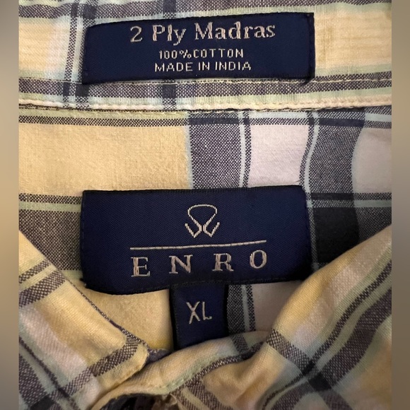 Enro Yellow Plaid Short Sleeve Button Down Shirt Size XL - Picture 3 of 4
